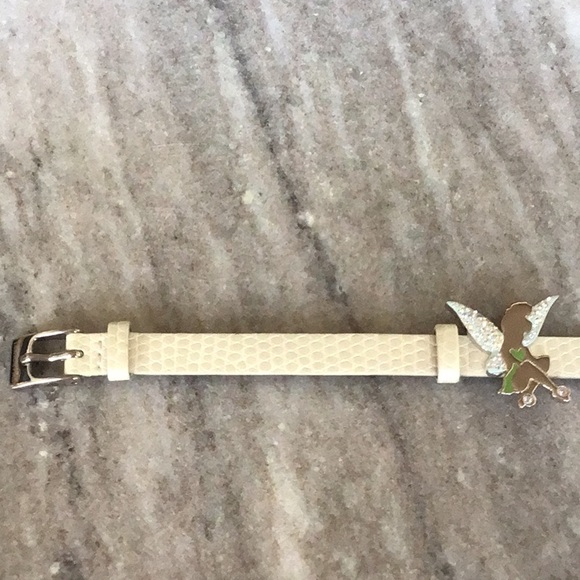 SWAROVSKI x DISNEY COLLABORATION CRYSTAL TINKERBELL BRACELET WHITE LEATHER BAND. - Picture 3 of 10